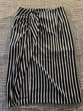 J. Crew Navy and White Striped Midi Skirt